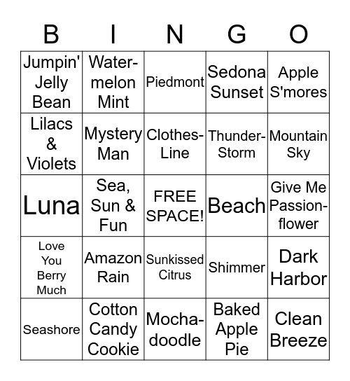 Spring/Summer 2016 Scentsy Bingo Card