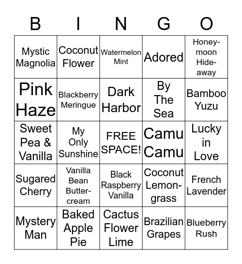 Spring/Summer 2016 Scentsy Bingo Card
