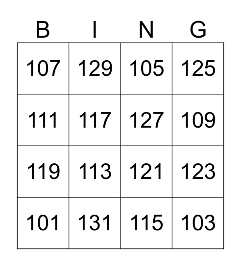 3 Digit Numbers Bingo Card