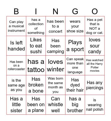 Mingle Bingo Card
