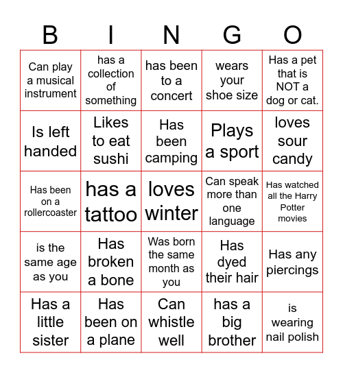 Mingle Bingo Card