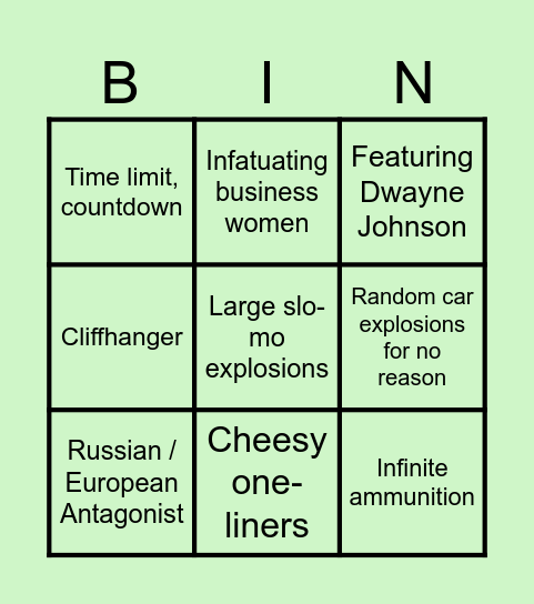 ACTION MOVIE BINGO Card