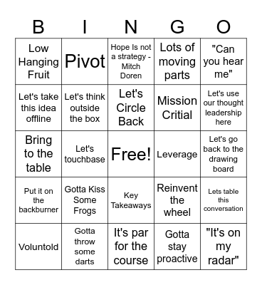 Corporate Bingo Card