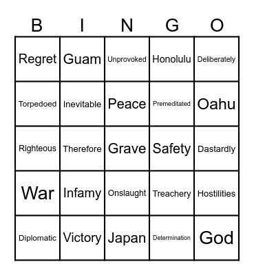 FDR's "Day of Infamy" Speech (1941) Bingo Card