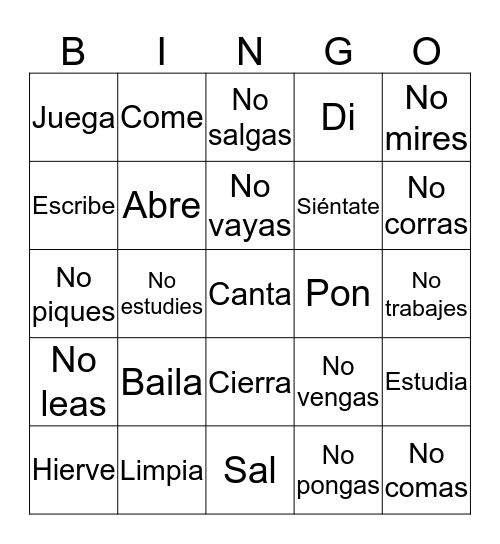 Mandatos de Tú Bingo Card