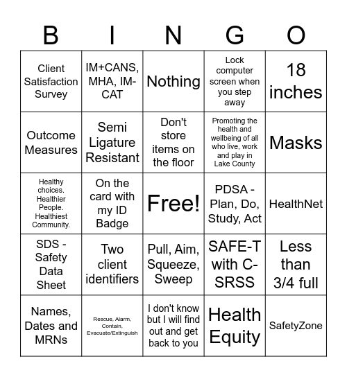 The Joint Commission Bingo Card