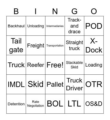 Transportation Bingo Card