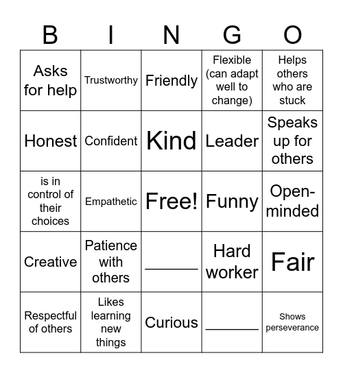 Strengths Bingo Card