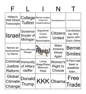 Democratic Card 3/6 Card # 1 Bingo Card