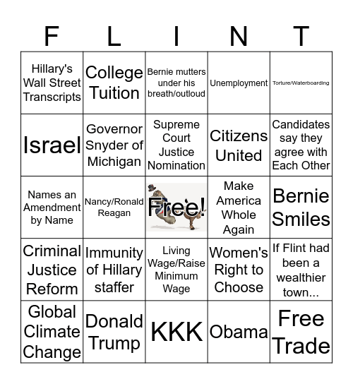 Democratic Card 3/6 Card # 1 Bingo Card