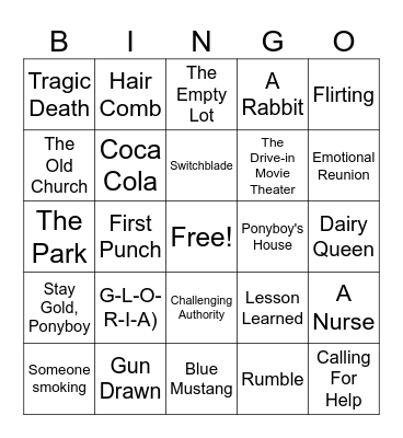 The Outsiders Bingo Card