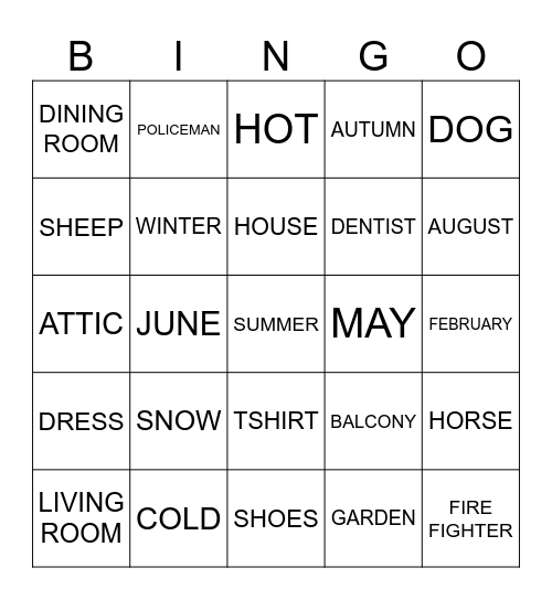 VOCABULARY Bingo Card