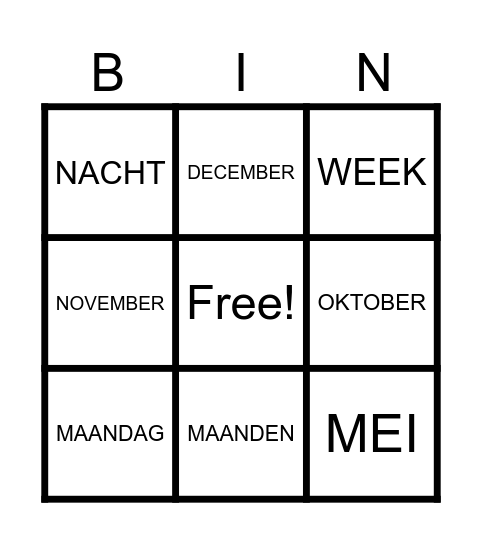 DE TIJD Bingo Card