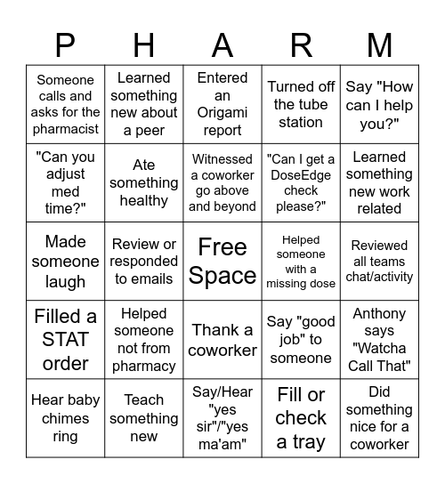 Pharmacy Week Bingo! Bingo Card