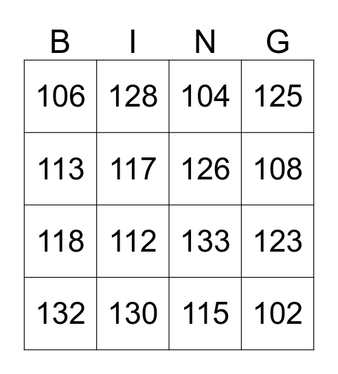 3 digit numbers Bingo Card
