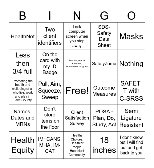 The Joint Commission Bingo Card