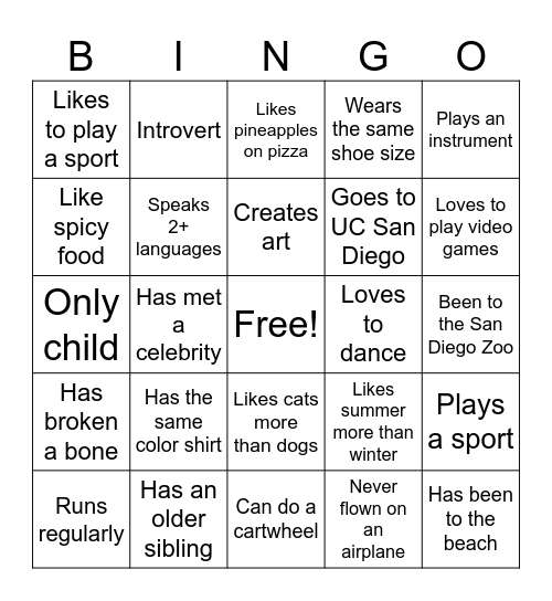 First @ Muir Bingo Card