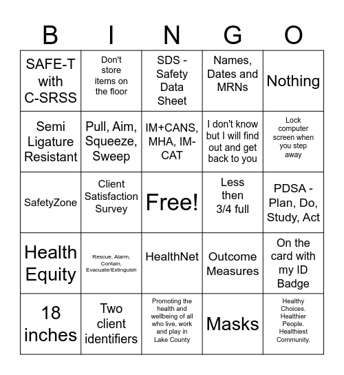 The Joint Commission Bingo Card