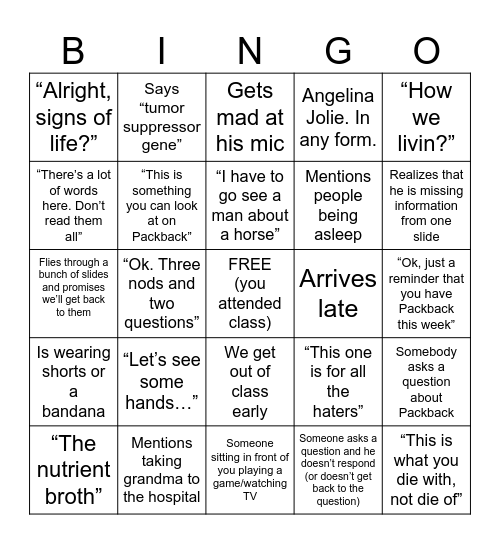 MICROBIO160 Bingo Card