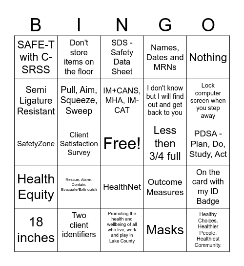 The Joint Commission Bingo Card