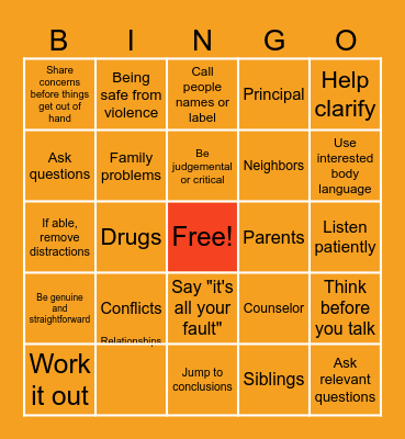 Communication Bingo Card