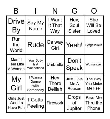 Minivan Mom Songs Bingo Card