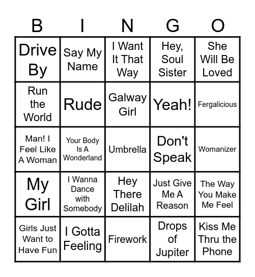 Minivan Mom Songs Bingo Card