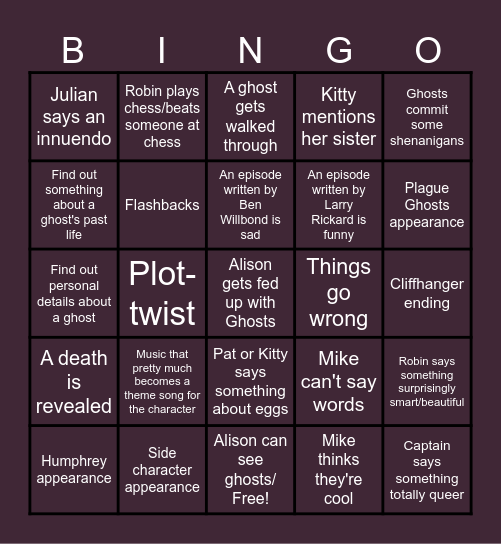 Ghosts Series 1 Bingo Card