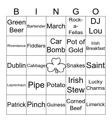 St. Patrick's Day Bingo Card