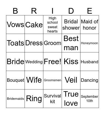 Bridal Bingo Card