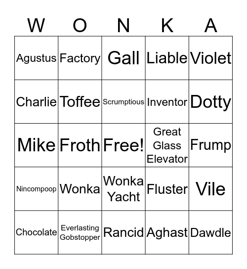 Wonka  Bingo Card