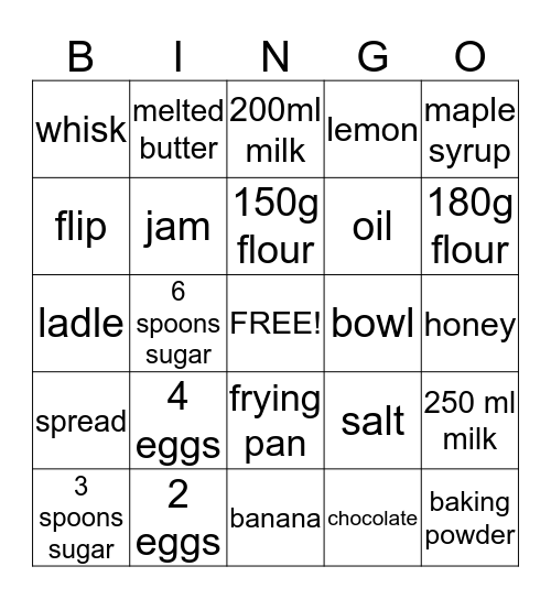 Pancake Bingo Card