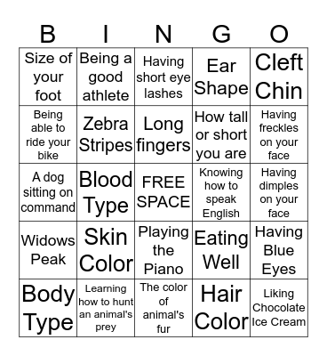 Inherited Traits vs. Learned Behaviors BINGO Card