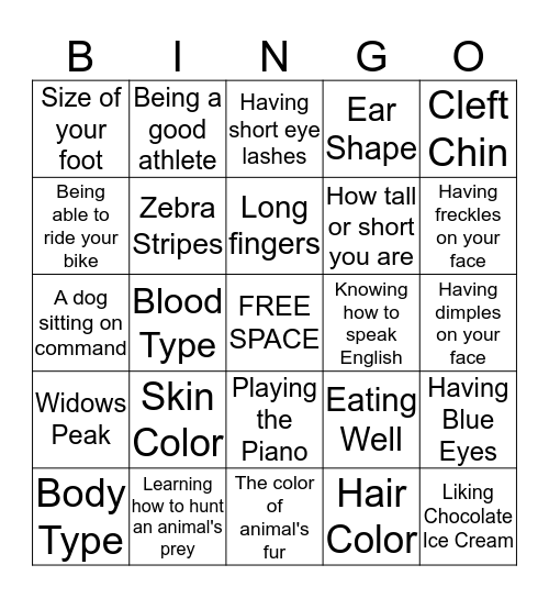 Inherited Traits vs. Learned Behaviors BINGO Card