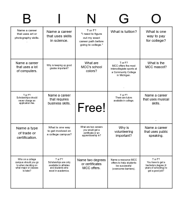 MCC Bingo Card