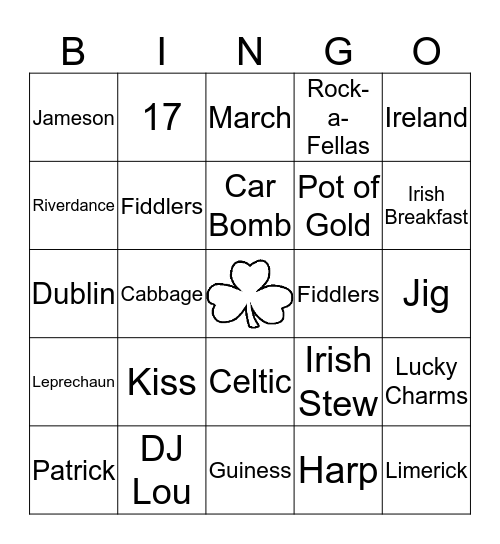 St. Patrick's Day Bingo Card