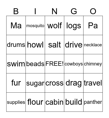 Little House on the Prairie Bingo Card