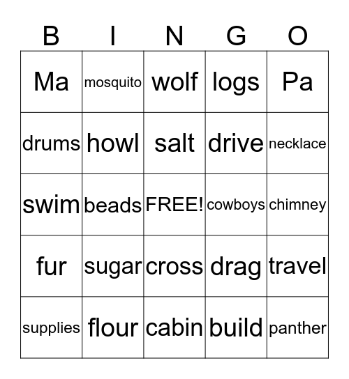 Little House on the Prairie Bingo Card