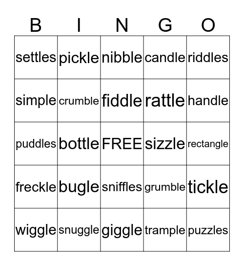 Consonant le Syllables Bingo Card