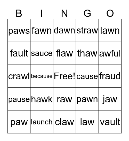 au/aw BINGO Card