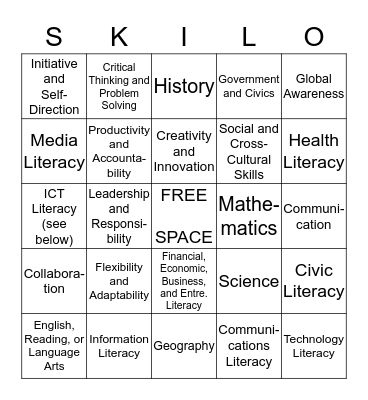 21st Century Skills Bingo Card