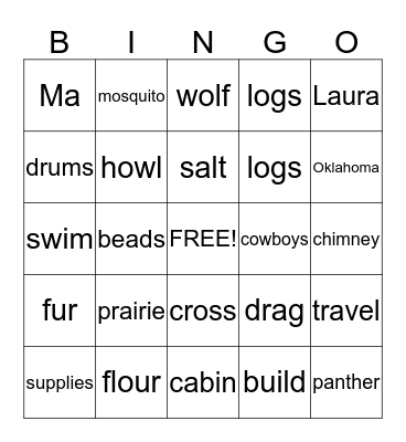 Little House on the Prairie Bingo Card