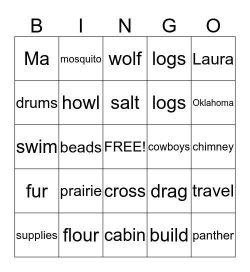 Little House on the Prairie Bingo Card