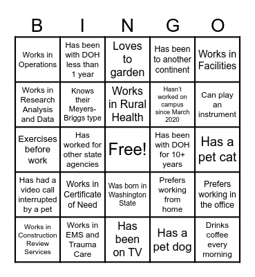 CHS All Staff Bingo Card