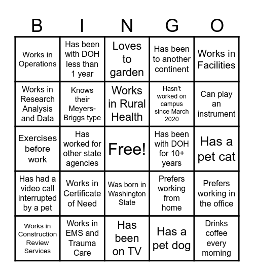 CHS All Staff Bingo Card