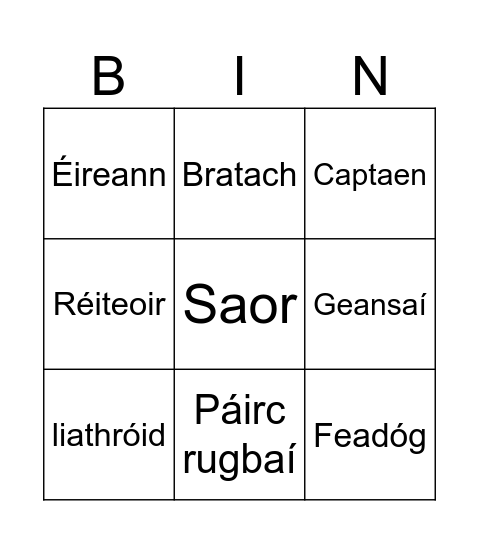 Corn an Domhain Rugbaí Bingo Card