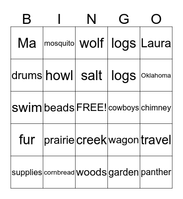 Little House on the Prairie Bingo Card