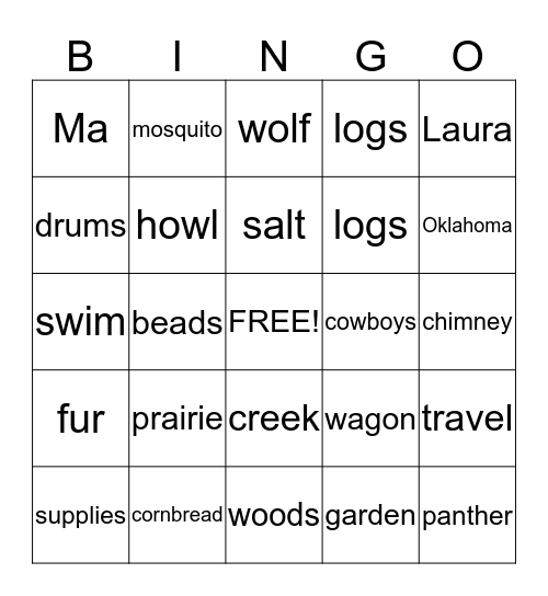 Little House on the Prairie Bingo Card