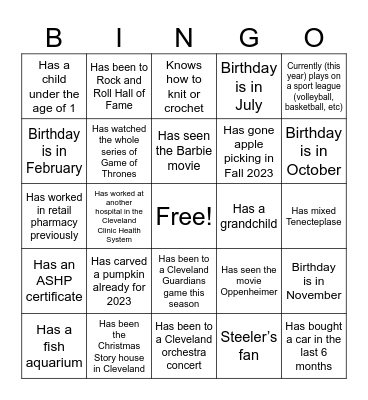 Pharmacy Week Bingo Card