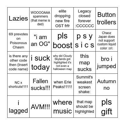 FE2 Bingo Card